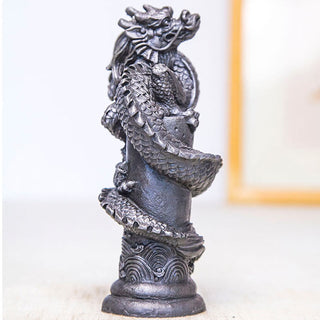 Buddha Gift Handmade Flying Dragon Around The Pillar Iron Powder Rust Cast Resin Statue Home Decoration