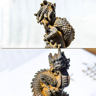 Buddha Gift Handmade Flying Dragon Around The Pillar Iron Powder Rust Cast Resin Statue Home Decoration