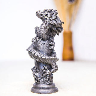 Buddha Gift Handmade Flying Dragon Around The Pillar Iron Powder Rust Cast Resin Statue Home Decoration
