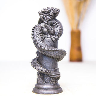 Buddha Gift Handmade Flying Dragon Around The Pillar Iron Powder Rust Cast Resin Statue Home Decoration