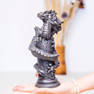 Buddha Gift Handmade Flying Dragon Around The Pillar Iron Powder Rust Cast Resin Statue Home Decoration
