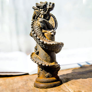 Buddha Gift Handmade Flying Dragon Around The Pillar Iron Powder Rust Cast Resin Statue Home Decoration