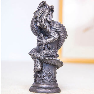 Buddha Gift Handmade Flying Dragon Around The Pillar Iron Powder Rust Cast Resin Statue Home Decoration