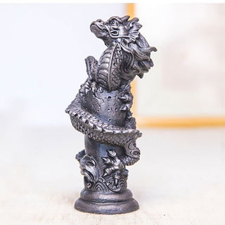 Buddha Gift Handmade Flying Dragon Around The Pillar Iron Powder Rust Cast Resin Statue Home Decoration