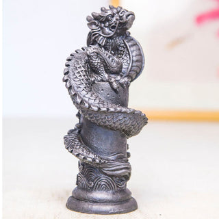 Buddha Gift Handmade Flying Dragon Around The Pillar Iron Powder Rust Cast Resin Statue Home Decoration