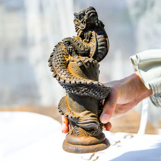Buddha Gift Handmade Flying Dragon Around The Pillar Iron Powder Rust Cast Resin Statue Home Decoration