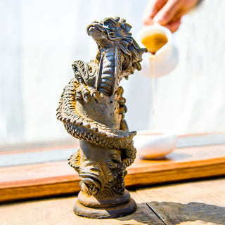 Buddha Gift Handmade Flying Dragon Around The Pillar Iron Powder Rust Cast Resin Statue Home Decoration