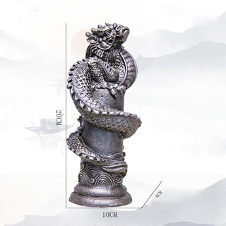 Buddha Gift Handmade Flying Dragon Around The Pillar Iron Powder Rust Cast Resin Statue Home Decoration