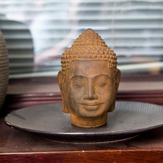 Buddha Gift Closed Eyes Contemplation Meditating Buddha Head Iron Powder Rust Cast Resin Statue Home Decoration