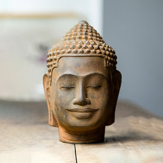 Buddha Gift Closed Eyes Contemplation Meditating Buddha Head Iron Powder Rust Cast Resin Statue Home Decoration