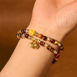 Buddha Gift Colorful Tiger Eye Lotus Multi-circle Elastic Rope Protection Bracelet
