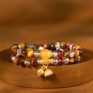 Buddha Gift Colorful Tiger Eye Lotus Multi-circle Elastic Rope Protection Bracelet
