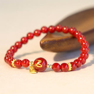 Buddha Gift Red Agate Gold Plated Copper Year Of The Snake Happiness Bracelet
