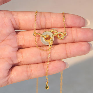 Buddha Gift Chalcedony Peace Buckle 925 Sterling Silver Gold Year Of The Snake Harmony Necklace Pendant