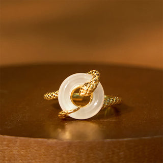 Buddha Gift Chalcedony Peace Buckle 925 Sterling Silver Golden Year Of The Snake Harmony  Ring