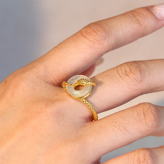Buddha Gift Chalcedony Peace Buckle 925 Sterling Silver Golden Year Of The Snake Harmony  Ring