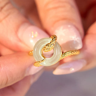 Buddha Gift Chalcedony Peace Buckle 925 Sterling Silver Golden Year Of The Snake Harmony  Ring