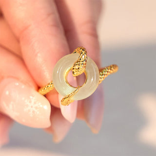 Buddha Gift Chalcedony Peace Buckle 925 Sterling Silver Golden Year Of The Snake Harmony  Ring