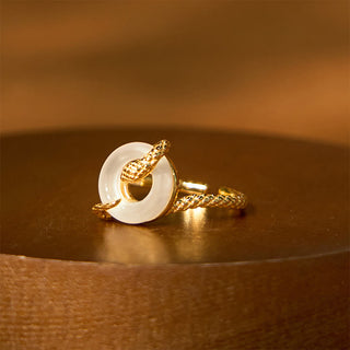 Buddha Gift Chalcedony Peace Buckle 925 Sterling Silver Golden Year Of The Snake Harmony  Ring
