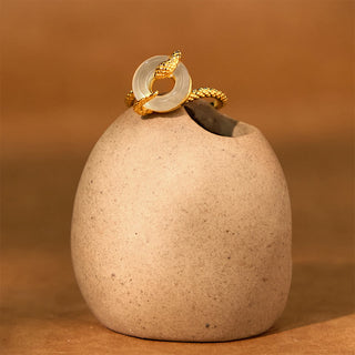 Buddha Gift Chalcedony Peace Buckle 925 Sterling Silver Golden Year Of The Snake Harmony  Ring