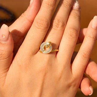 Buddha Gift Chalcedony Peace Buckle 925 Sterling Silver Golden Year Of The Snake Harmony  Ring