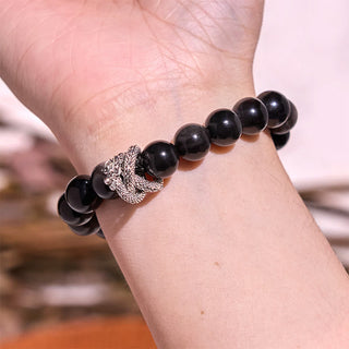 Buddha Gift Silver Sheen Obsidian Dragon Protection Bracelet