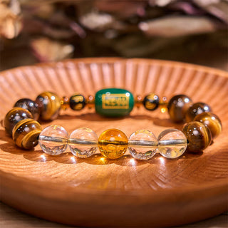 Buddha Gift Chinese Zodiac Tiger Eye White Crystal Courage Bracelet
