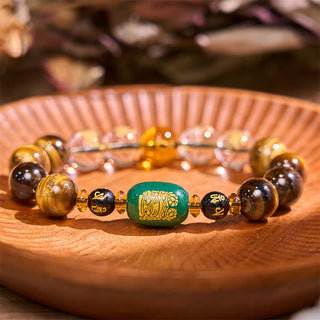 Buddha Gift Chinese Zodiac Tiger Eye White Crystal Courage Bracelet