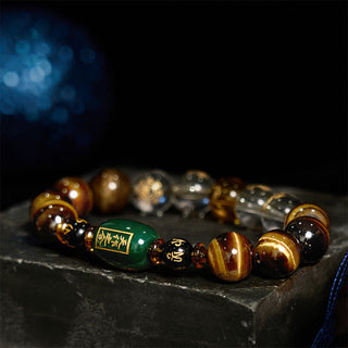 Buddha Gift Chinese Zodiac Tiger Eye White Crystal Courage Bracelet