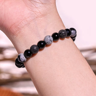 Buddha Gift Black Obsidian Lava Rock Stone Yin Yang Strength Bracelet