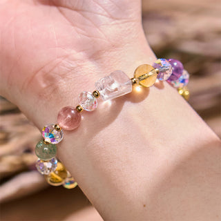 Buddha Gift PiXiu White Crystal Citrine Green Strawberry Quartz Amethyst Luck Bracelet