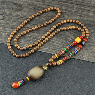 Buddha Gift Tibetan Wenge Wood Bodhi Seed Agate Balance Peace Necklace Pendant