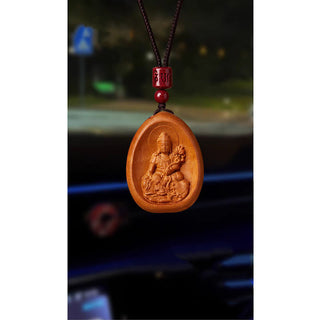 Buddha Gift Peach Wood Cinnabar Om Mani Padme Hum Chinese Zodiac Black String Necklace Pendants