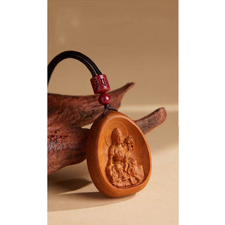 Buddha Gift Peach Wood Cinnabar Om Mani Padme Hum Chinese Zodiac Black String Necklace Pendants