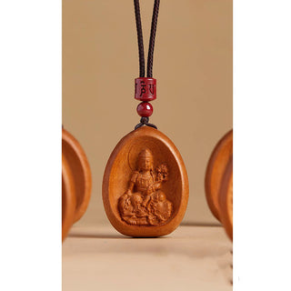 Buddha Gift Peach Wood Cinnabar Om Mani Padme Hum Chinese Zodiac Black String Necklace Pendants