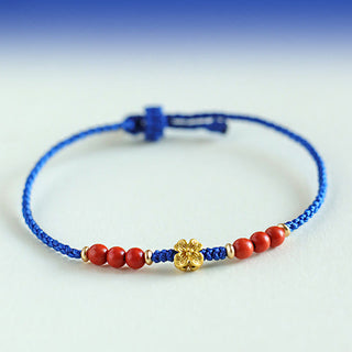 Buddha Gift Klein Blue String South Red Agate Garnet Copper Flower Power Bracelet