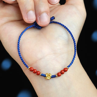 Buddha Gift Klein Blue String South Red Agate Garnet Copper Flower Power Bracelet