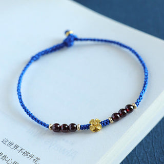 Buddha Gift Klein Blue String South Red Agate Garnet Copper Flower Power Bracelet