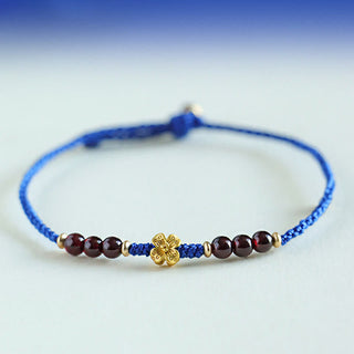 Buddha Gift Klein Blue String South Red Agate Garnet Copper Flower Power Bracelet