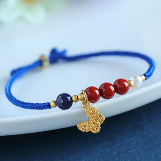 Buddha Gift Klein Blue String South Red Agate Garnet Blue Aventurine Lazurite Copper Butterfly Fu Character Positive Bracelet