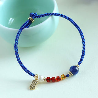 Buddha Gift Klein Blue String South Red Agate Garnet Blue Aventurine Lazurite Copper Butterfly Fu Character Positive Bracelet