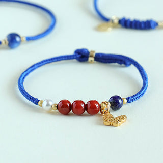 Buddha Gift Klein Blue String South Red Agate Garnet Blue Aventurine Lazurite Copper Butterfly Fu Character Positive Bracelet