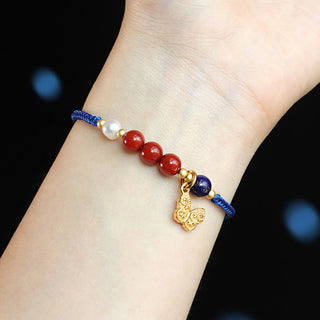 Buddha Gift Klein Blue String South Red Agate Garnet Blue Aventurine Lazurite Copper Butterfly Fu Character Positive Bracelet
