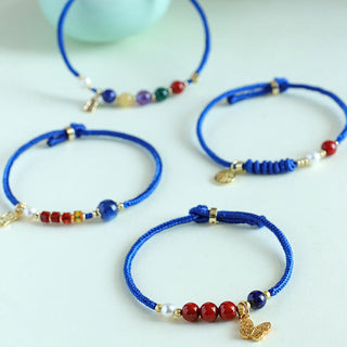 Buddha Gift Klein Blue String South Red Agate Garnet Blue Aventurine Lazurite Copper Butterfly Fu Character Positive Bracelet