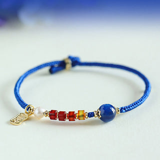 Buddha Gift Klein Blue String South Red Agate Garnet Blue Aventurine Lazurite Copper Butterfly Fu Character Positive Bracelet