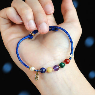 Buddha Gift Klein Blue String South Red Agate Garnet Blue Aventurine Lazurite Copper Butterfly Fu Character Positive Bracelet