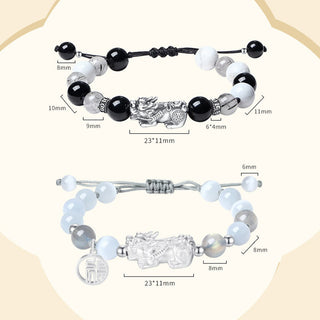 Buddha Gift Pi Xiu Six True Words 999 Sterling Silver Black Obsidian White Turquoise Chrysoberyl Luck Bracelet