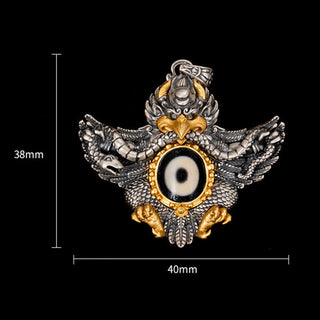 Buddha Gift 925 Sterling Silver Tibet Garuda Bird Dzi Bead Protection Necklace Pendant