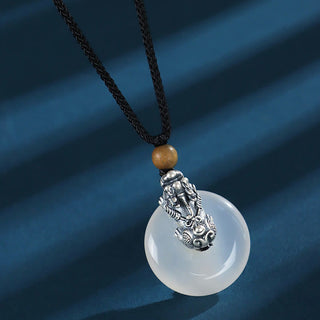 Buddha Gift White Agate 999 Sterling Silver Black Onyx Green Sandalwood Pi Xiu Peace Buckle Six True Words Necklace Pendant