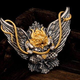 Buddha Gift 925 Sterling Silver Tibetan Garuda Bird Dragon Snake Wisdom Necklace Pendant